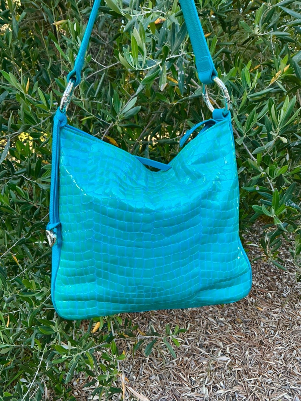 Brighton Blue Embossed Leather Shoulder Bag - Picture 5 of 5